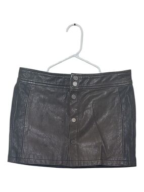PAIGE Gunmetal Leather Button-Front Mini Skirt